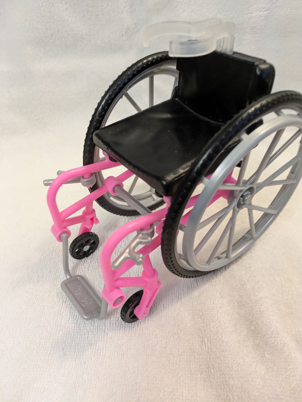 Barbie Pink and Black Doll Wheelchair with Silver Wheels